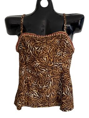 Christina Brown Printed Spaghetti Strap Camisole with Red Trim